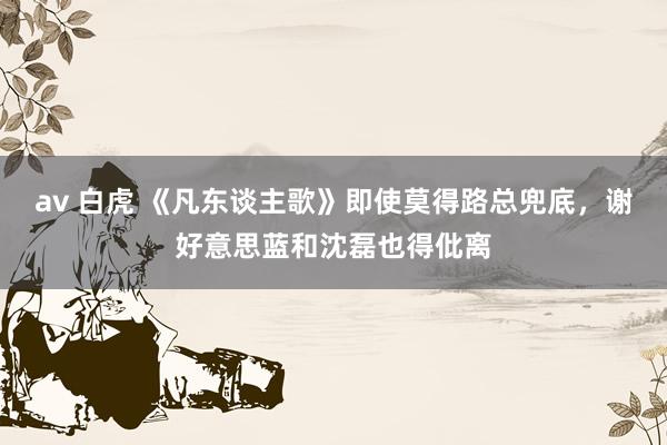 av 白虎 《凡东谈主歌》即使莫得路总兜底，谢好意思蓝和沈磊也得仳离